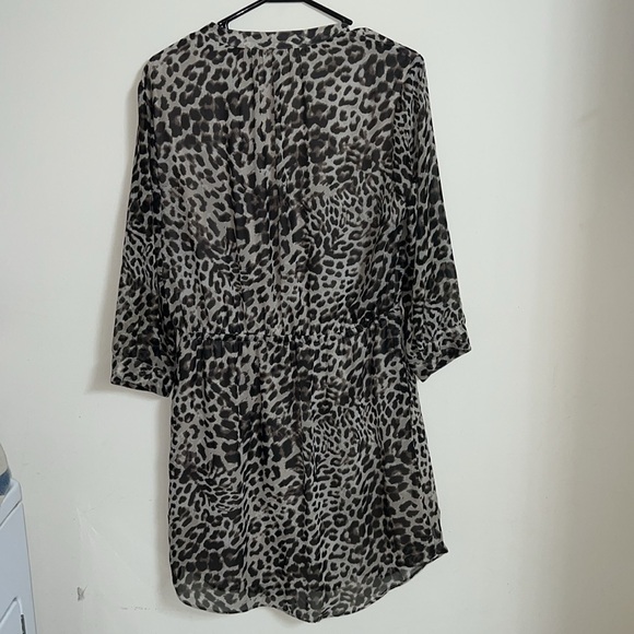 Vince Camuto Sz 10 Leopard Print Button Down Dress Elastic Drawstring Waist - Picture 9 of 12